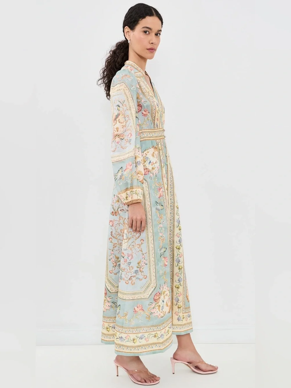 NWOT Zimmermann Roselight Plunge Linen Midi Dress Blue Floral, Size AU 0/1/2/3 - Picture 3 of 16